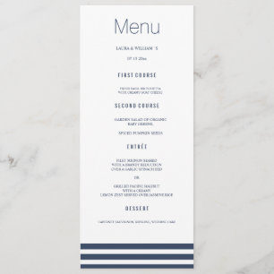 Navy Striped Wedding Dinner Menu Cards