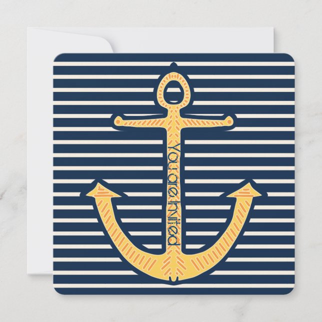 Navy Stripes Anchor Baby Shower Invitation (Front)