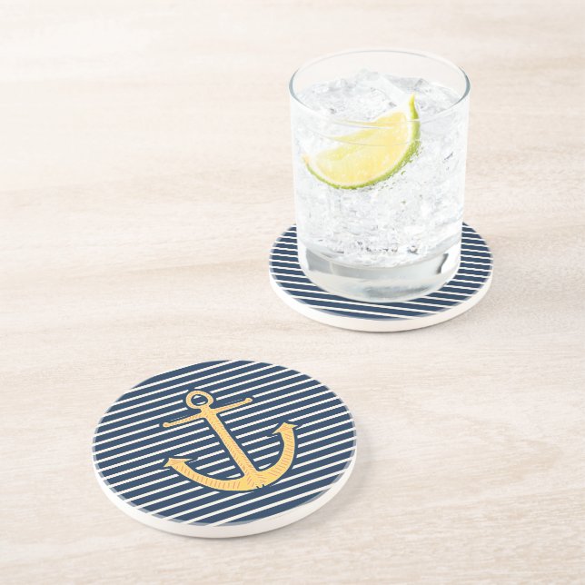 Navy Stripes Anchor Coaster (Side)