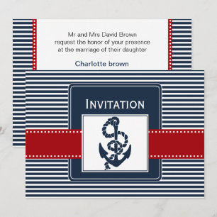 navy stripes, anchor, nautical wedding invites