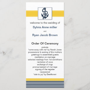 navy stripes, anchor, nautical wedding programs programme