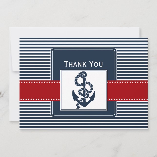 navy stripes, anchor, nautical wedding Thank you (Front)