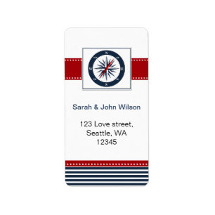 navy stripes,compass, nautical wedding labels