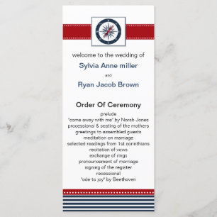 navy stripes, compass, nautical wedding programs programme