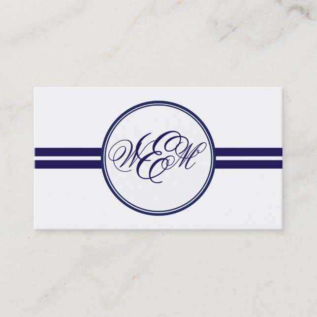 Navy Stripes Frame Monogram Business Card (Front)