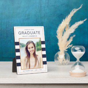 Navy Stripes Graduation Photo Plaque