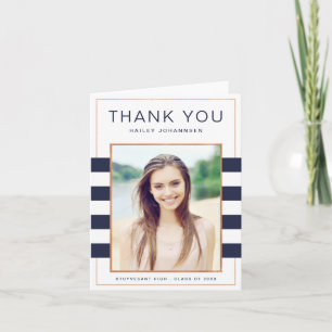 Navy Stripes Graduation Thank You Greeting Card