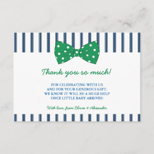 Navy Stripes & Green Bow   Baby Shower Thank You