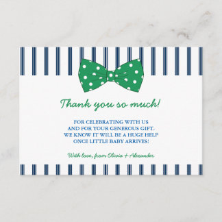 Navy Stripes & Green Bow | Baby Shower Thank You