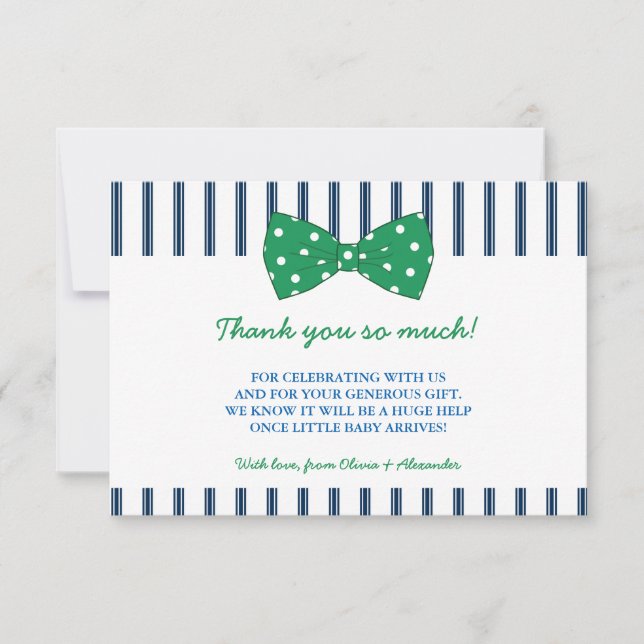 Navy Stripes & Green Bow | Baby Shower Thank You (Front)