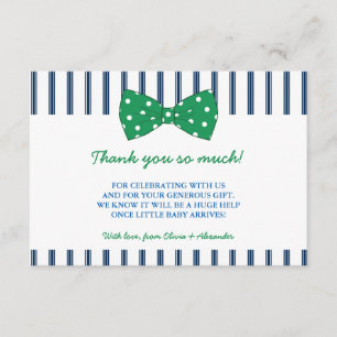 Navy Stripes & Green Bow   Baby Shower Thank You Card