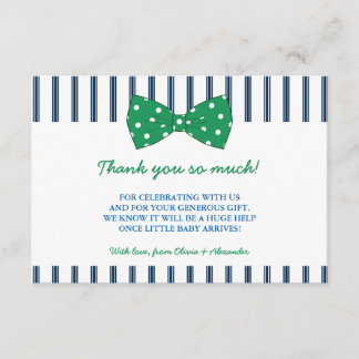 Navy Stripes & Green Bow | Baby Shower Thank You Card