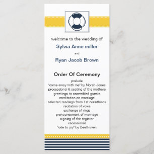 navy stripes, lifebuoy , nautical wedding programs programme