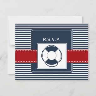 navy stripes, lifebuoy, nautical wedding rsvp card
