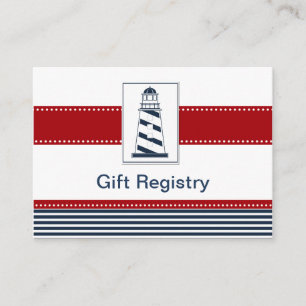 navy stripes,lighthouse, nautical  Gift registry Enclosure Card