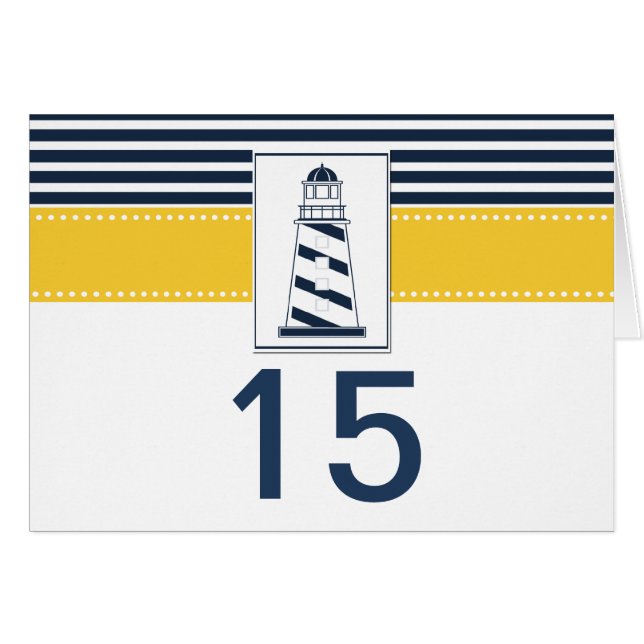 navy stripes,lighthouse, nautical  table number (Front Horizontal)