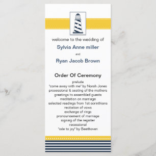 navy stripes,lighthouse, nautical wedding programs programme