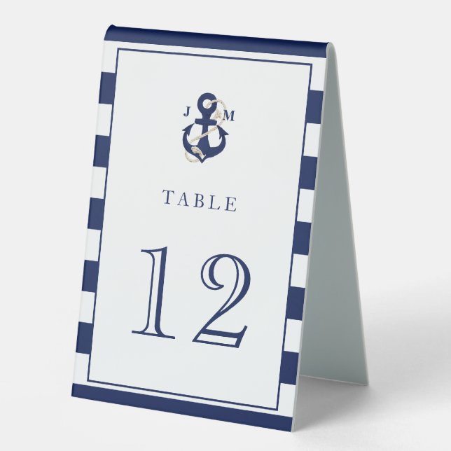 Navy Stripes Nautical Anchor Monogram Wedding (Front)