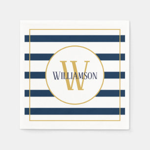 Navy Stripes Nautical Personalised Monogram Name Napkin