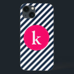 Navy Stripes Pattern Monogram iPad Mini Case<br><div class="desc">Customisable electronics case featuring navy and white diagonal stripes. Other colours are available.</div>