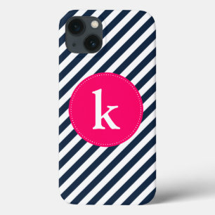 Navy Stripes Pattern Monogram iPad Mini Case