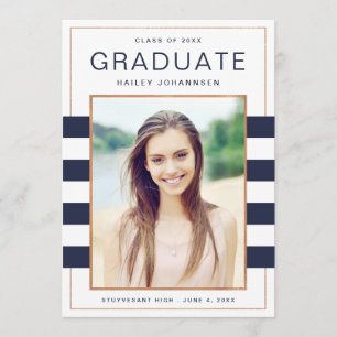 Navy Stripes Photo Graduation Announcement