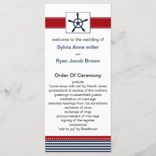 navy stripes, rudder, nautical wedding programs programme