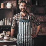 Navy Stripes | The Modern Gentleman's Monogram Apron<br><div class="desc">Trendy monogrammed design. Classy and fashionable this apron makes the perfect kitchen accessory. The pinstripes navy suit is a classic men’s wardrobe staple. Throw in a splash of orange for a modern take on this aesthetic to stand out from the crowd. Stripes remain just as popular today as they have...</div>