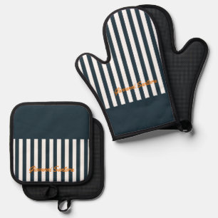 Navy Stripes   The Modern Gentleman's Monogram Oven Mitt & Pot Holder Set