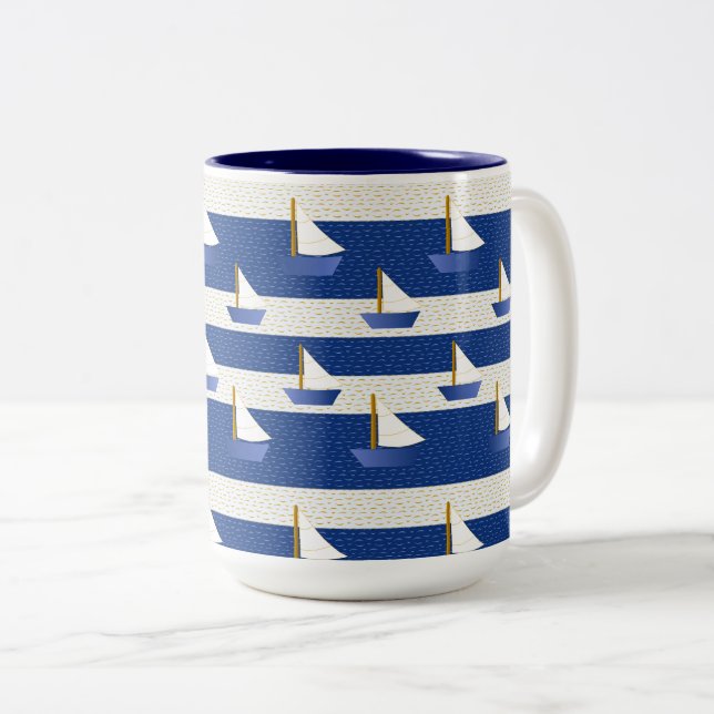 navy stripes Two-Tone coffee mug (Front Right)