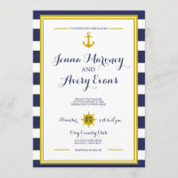 Navy Stripes w/ Anchor Nautical Wedding Invitation