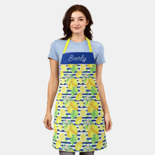 Navy Stripes with Yellow Lemons Pattern Apron