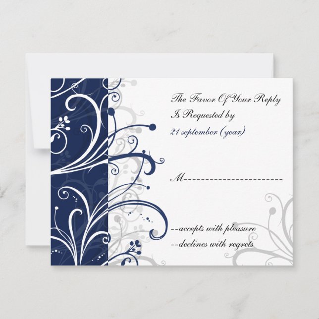 navy stylish wedding  rsvp (Front)