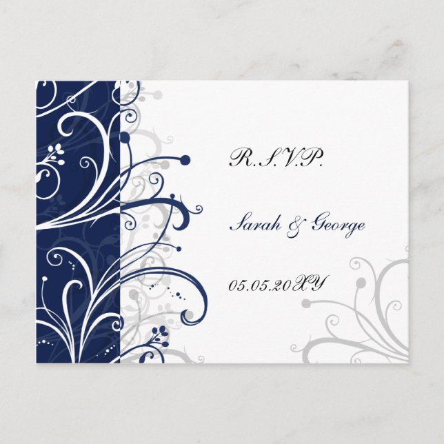 navy stylish wedding  rsvp invitation postcard (Front)