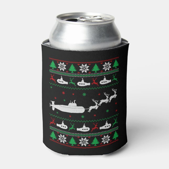 Navy Submarine Submariner Ugly Christmas Sweater Can Cooler (Can Front)