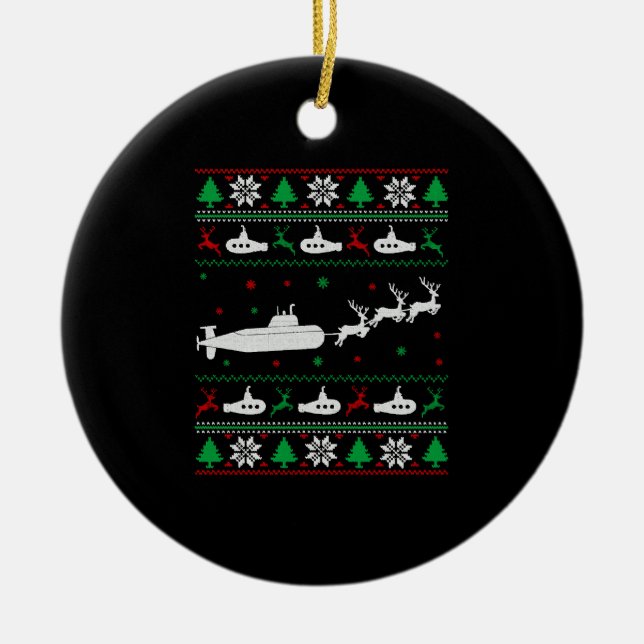 Navy Submarine Submariner Ugly Christmas Sweater Ceramic Tree Decoration (Front)
