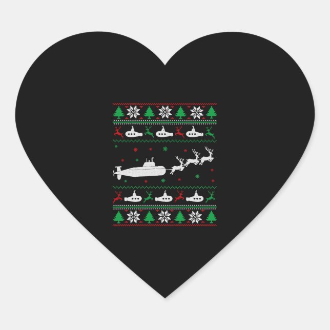 Navy Submarine Submariner Ugly Christmas Sweater Heart Sticker (Front)