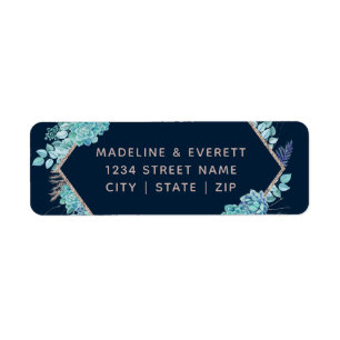 Navy Succulents & Rose Gold Wedding Return Address