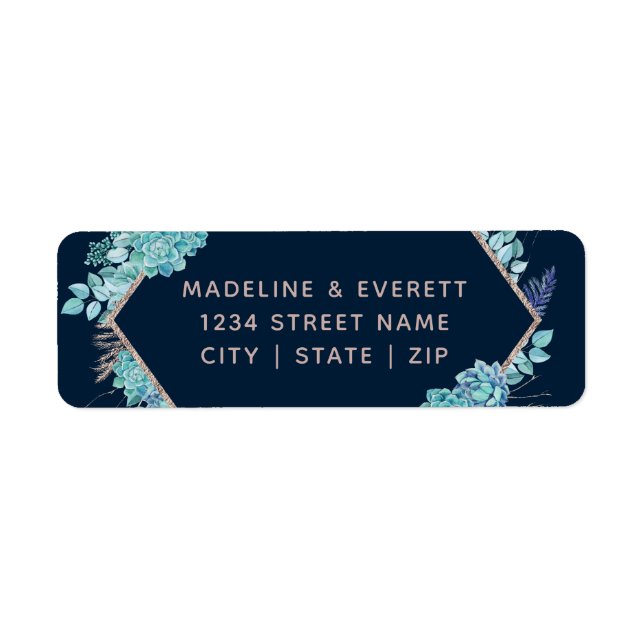 Navy Succulents & Rose Gold Wedding Return Address (Front)