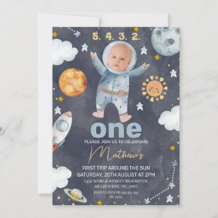 Navy Sun First Trip Around the Sun 1st Birthday Invitation