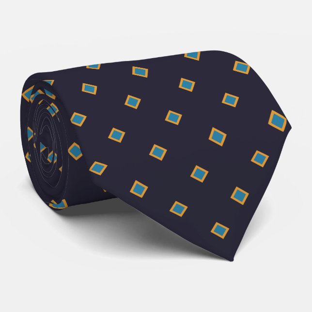 Navy Sun Sky Blue  Diamond Polka Dot Pattern Tie (Rolled)