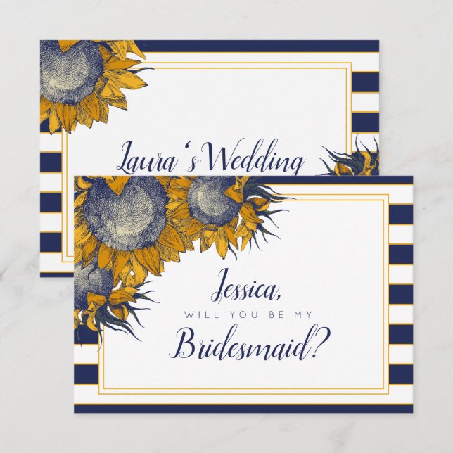 Navy Sunflower Bridesmaid Card (Front/Back)