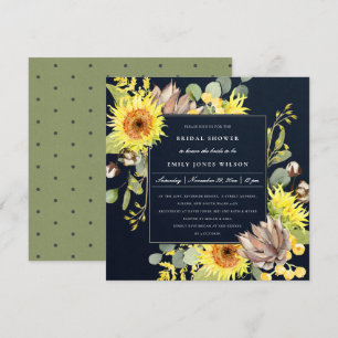 NAVY SUNFLOWER EUCALYPTUS FLORAL BRIDAL SHOWER INVITATION