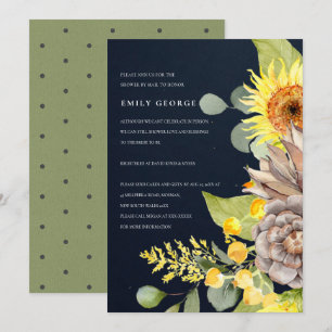 NAVY SUNFLOWER EUCALYPTUS FLORAL SHOWER BY MAIL INVITATION
