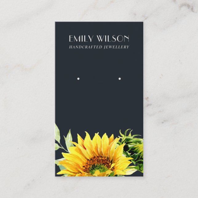 NAVY SUNFLOWER FALL AUTUMN STUD EARRING DISPLAY BUSINESS CARD (Front)