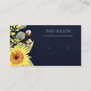 NAVY SUNFLOWER LEAVES FLORAL EARRING DISPLAY LOGO BUSINESS CARD