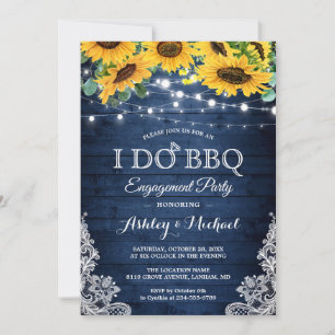 Navy Sunflower Lights I DO BBQ Engagement Party Invitation