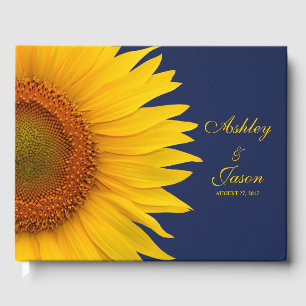 Navy Sunflower Personalised Wedding Guest Book