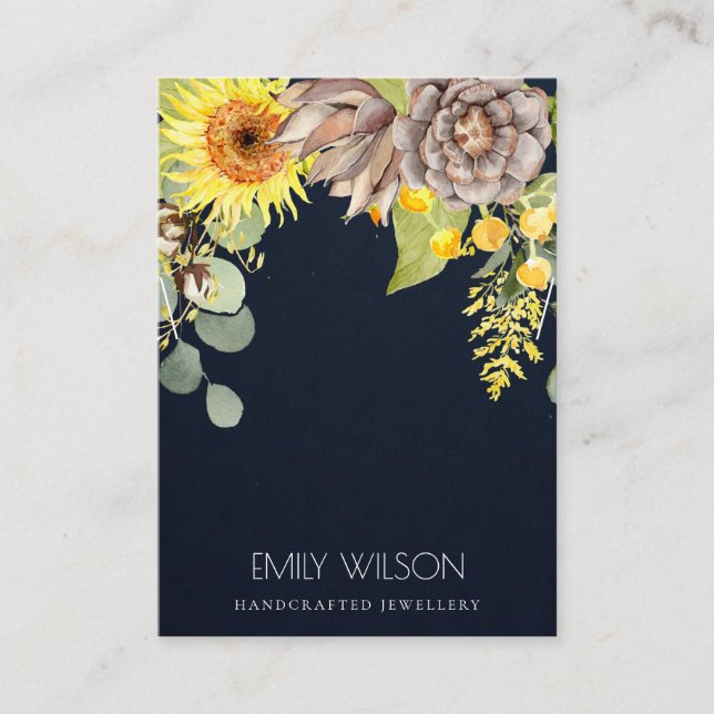 NAVY SUNFLOWER PINE FLORAL BRACELET DISPLAY LOGO BUSINESS CARD (Front)