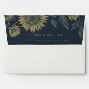 Navy sunflower wedding envelope